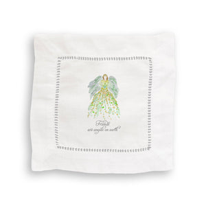 Green Floral Angel with Friends Quote Dishtowel