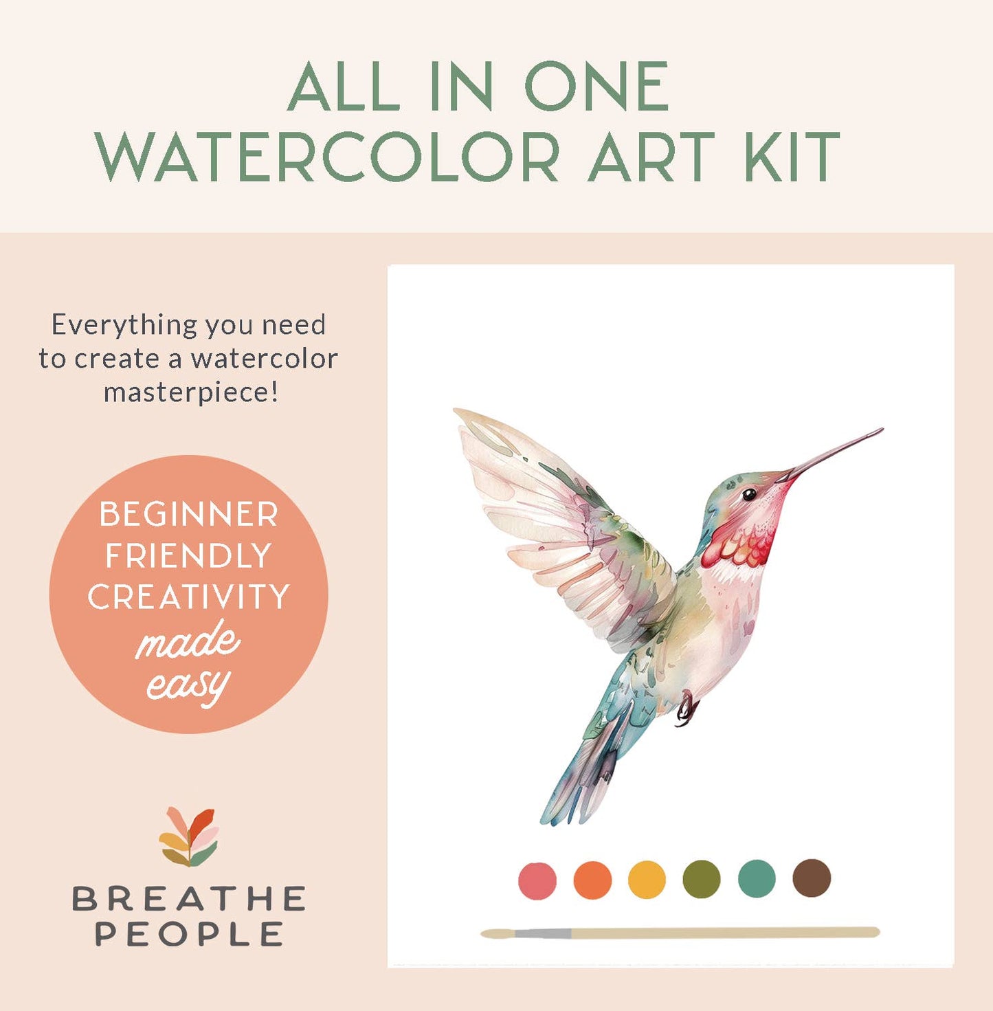 Breathe People All-In-One Beginner Watercolor Paint Set - Hummingbird