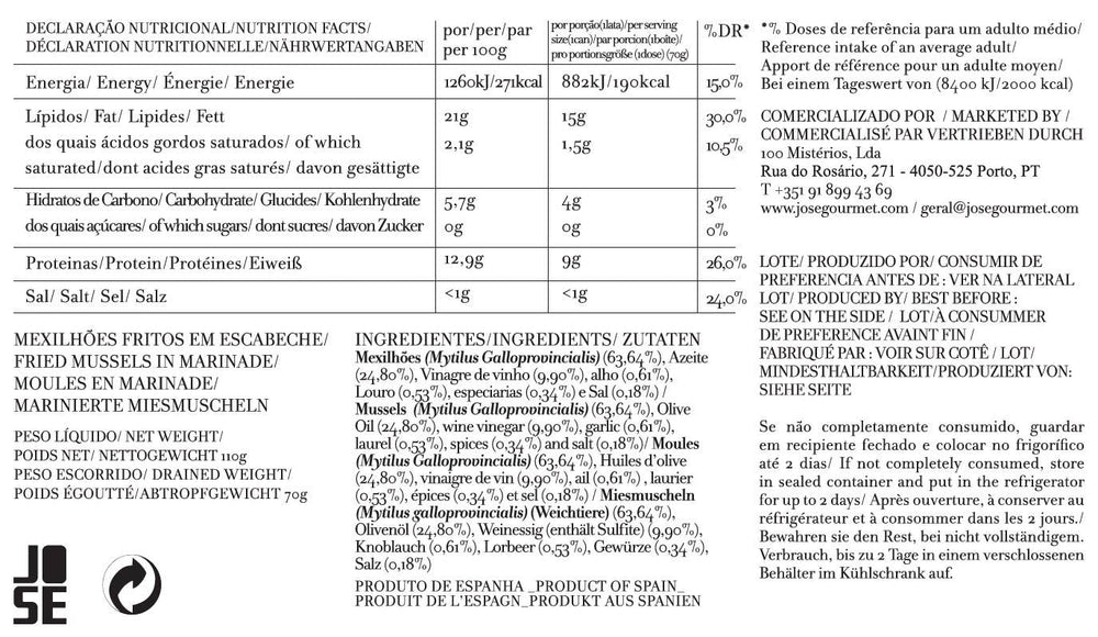 José Gourmet - Jose Gourmet Fried Mussels in Marinade 7/10, 110g