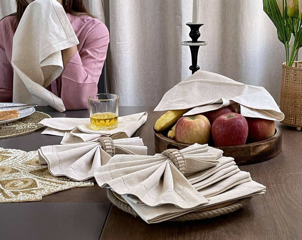 Flax Linen Natural Beige Cotton Cloth Napkin, 18x18, Set of 12