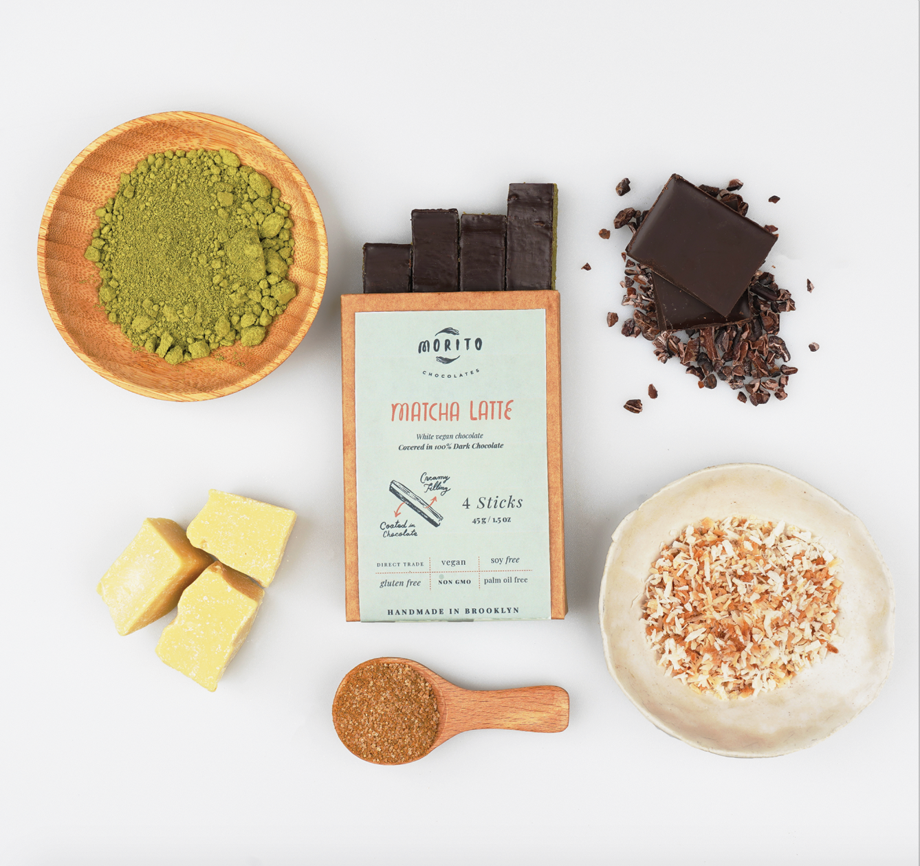 Morito Chocolates - MATCHA LATTE- 4-Pack of Vegan Chocolate Sticks
