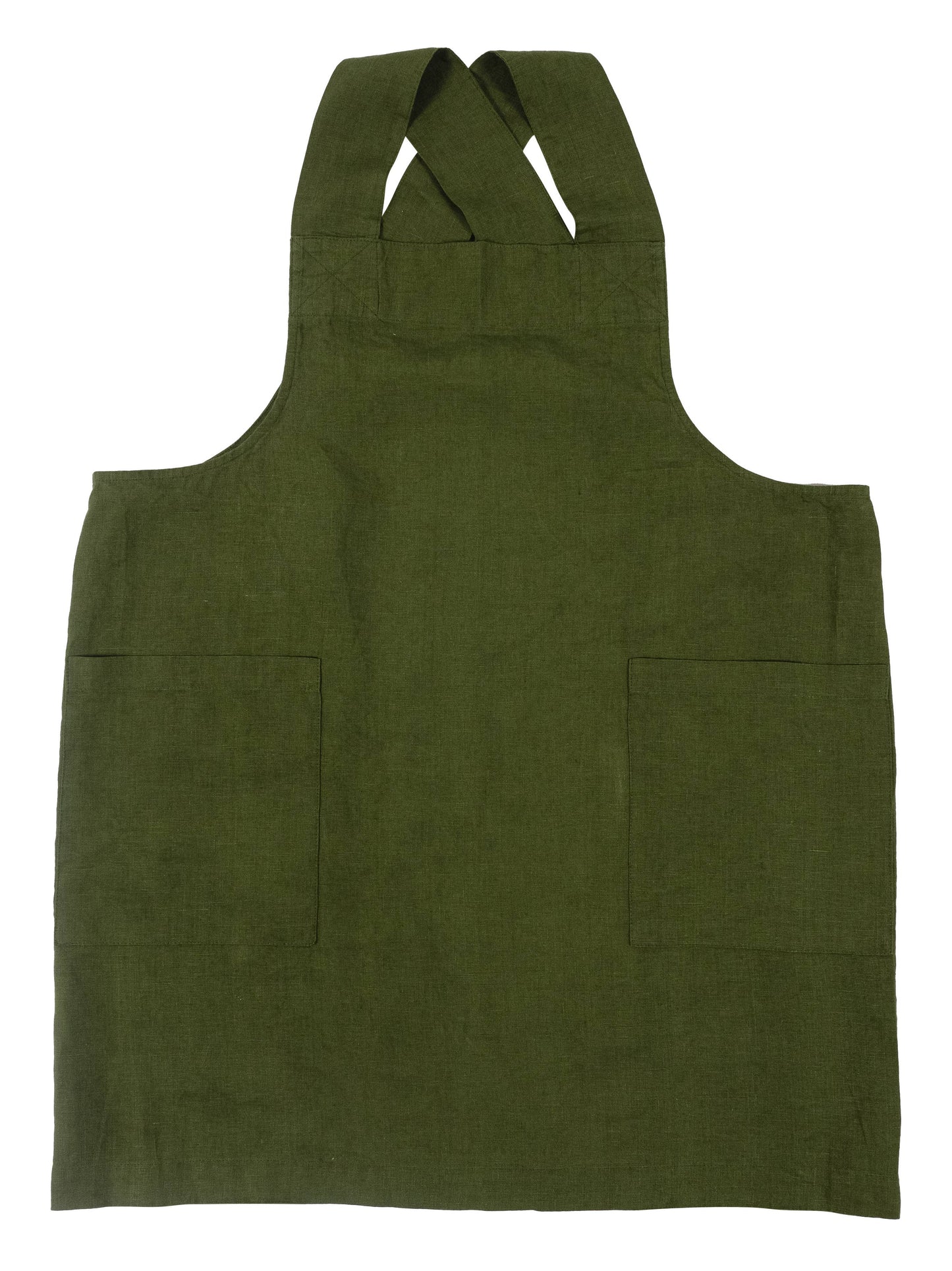 KAF Home Firenze Stone Washed Linen  Cross Back Smock Apron, Olive