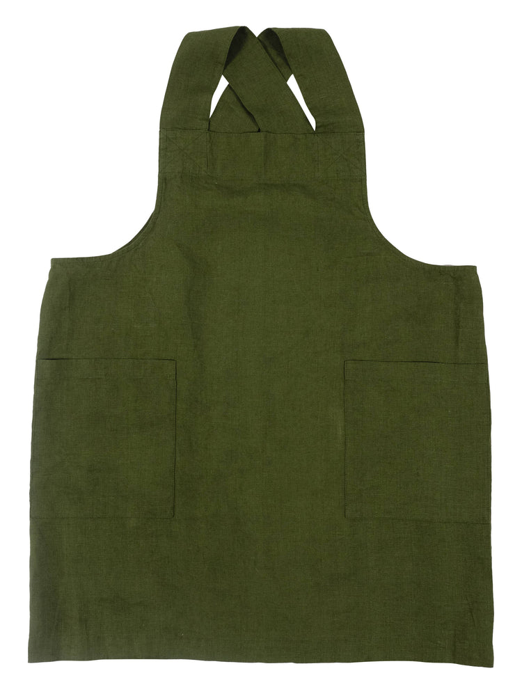 KAF Home Firenze Stone Washed Linen Cross Back Smock Apron, Navy