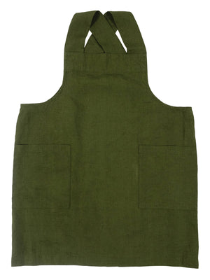 KAF Home Firenze Stone Washed Linen Cross Back Smock Apron, Navy