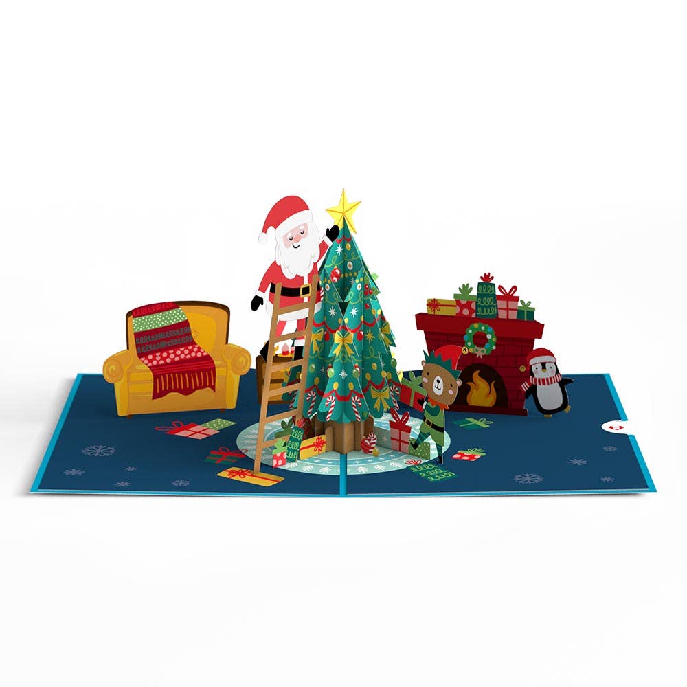 Lovepop Santa Decorating a Christmas Tree Pop-up card