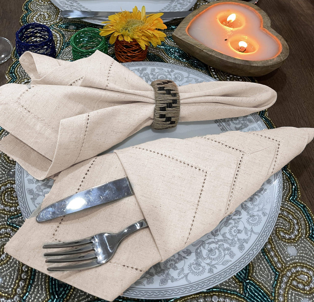 Flax Linen Natural Beige Cotton Cloth Napkin, 18x18, Set of 12