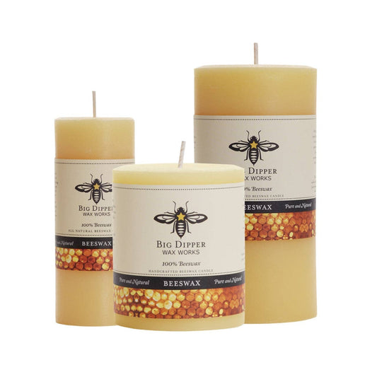 Big Dipper Wax Works 100% Pure Beeswax Pillar Candles, Natural
