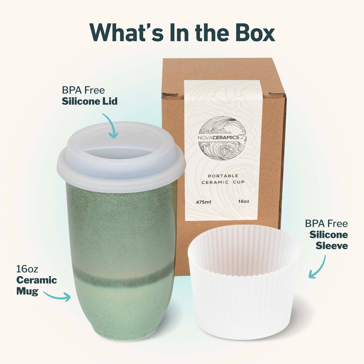 Nova Ceramics Emerald Ceramic Travel Mug, 16oz