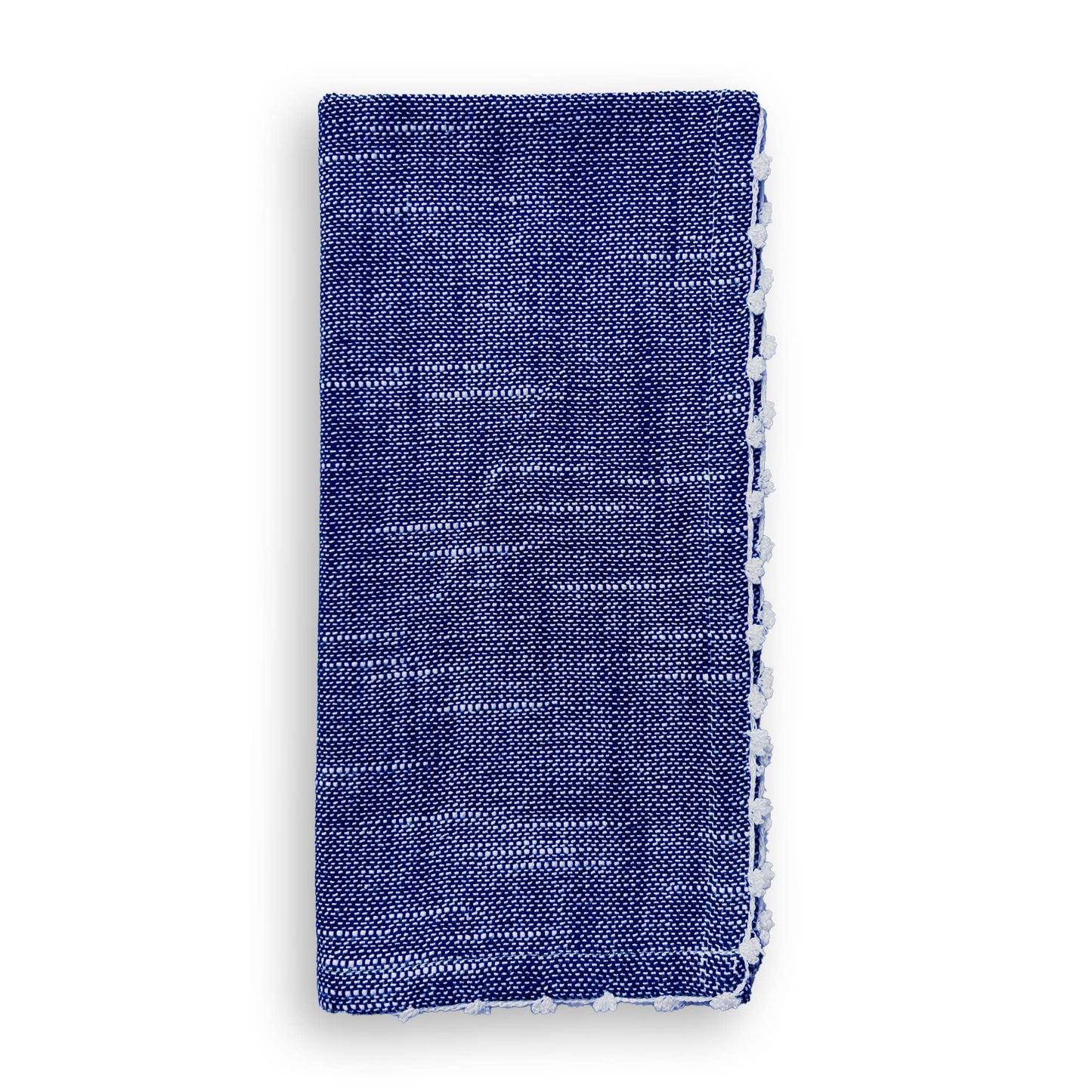 French Graffiti Knotted Edge Navy Cotton Napkin with White Trim