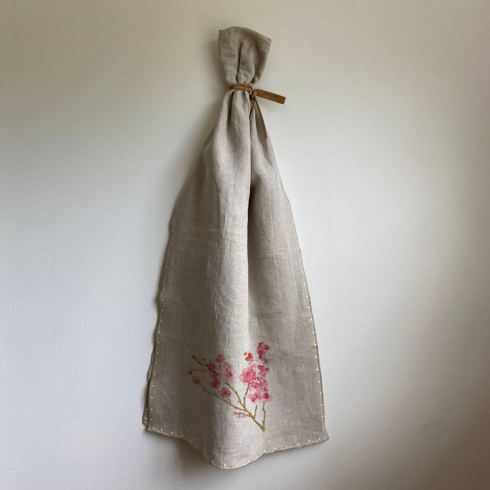 Cherry Blossom White Linen Table Runner