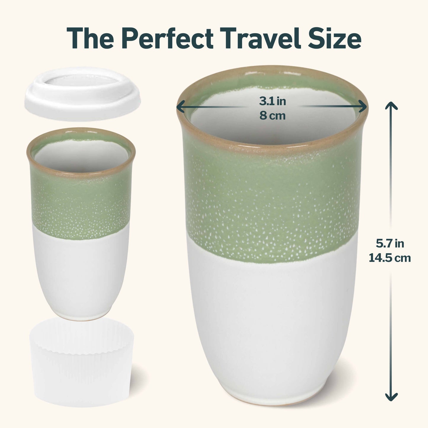 Nova Ceramics Sage Green Ceramic Travel Mug, 16oz