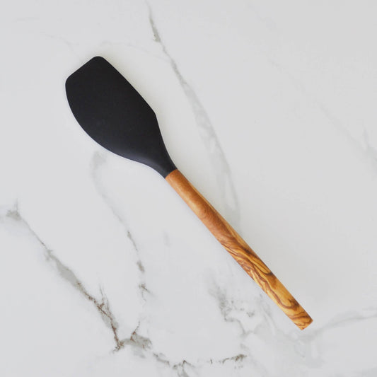 Black Silicone Spatula with Olive Wood Handle, 12"