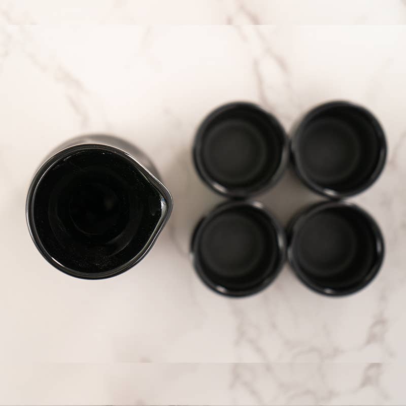 Urban Tokyo Black Gloss and Matte Glazed Sake Bottle and 4 Cups