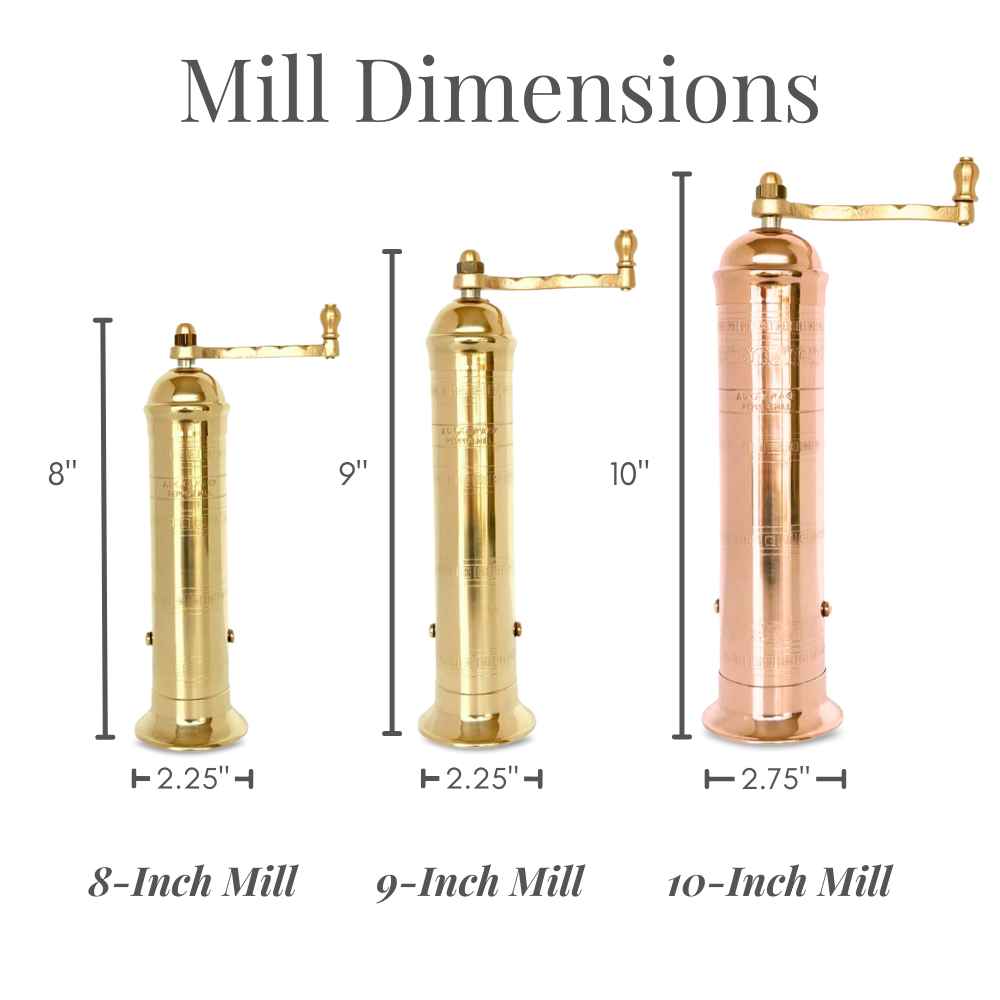 The Original Brass Greek Pepper Mill, 8”