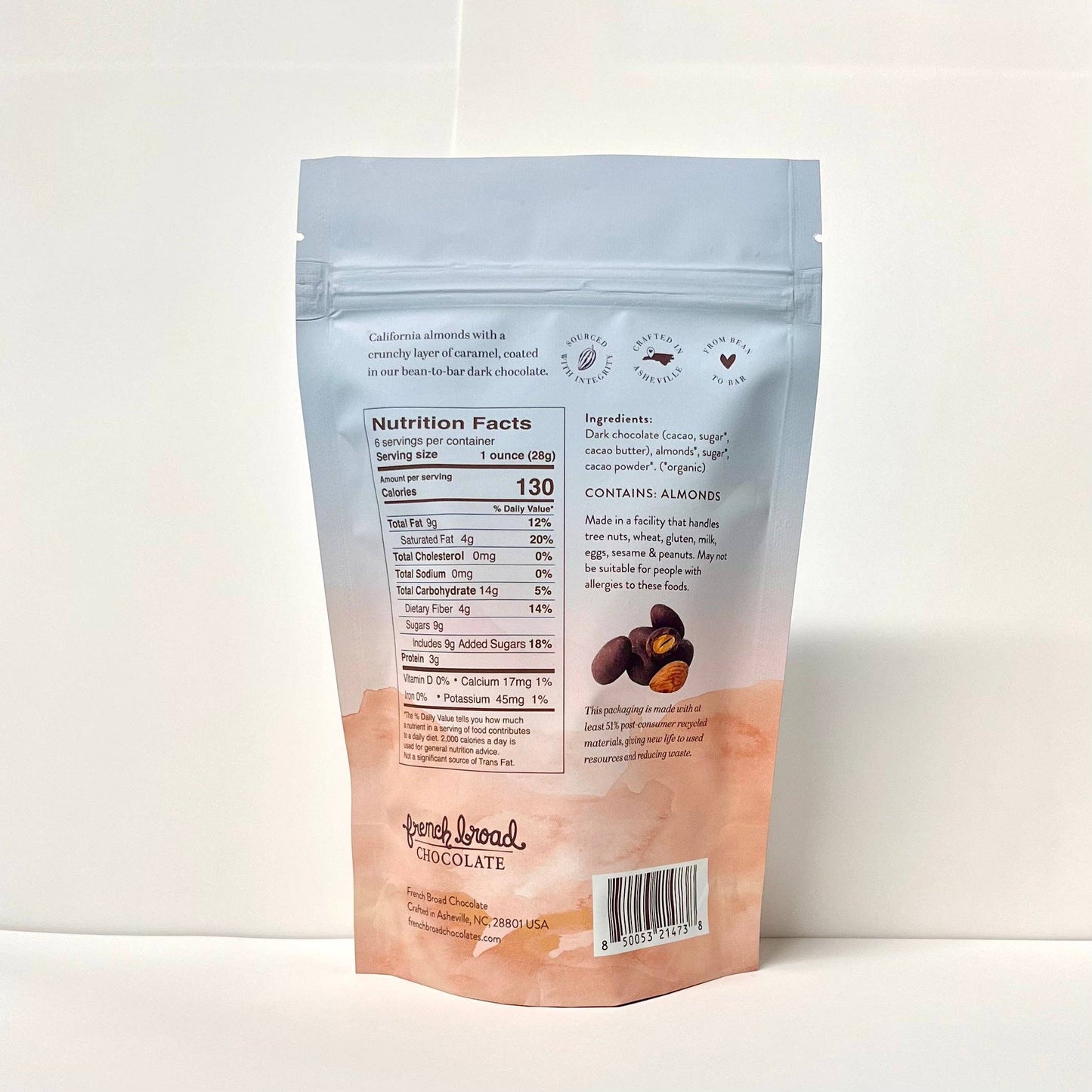 French Broad Chocolate Dark Chocolate Covered Caramelized Almonds, 6oz