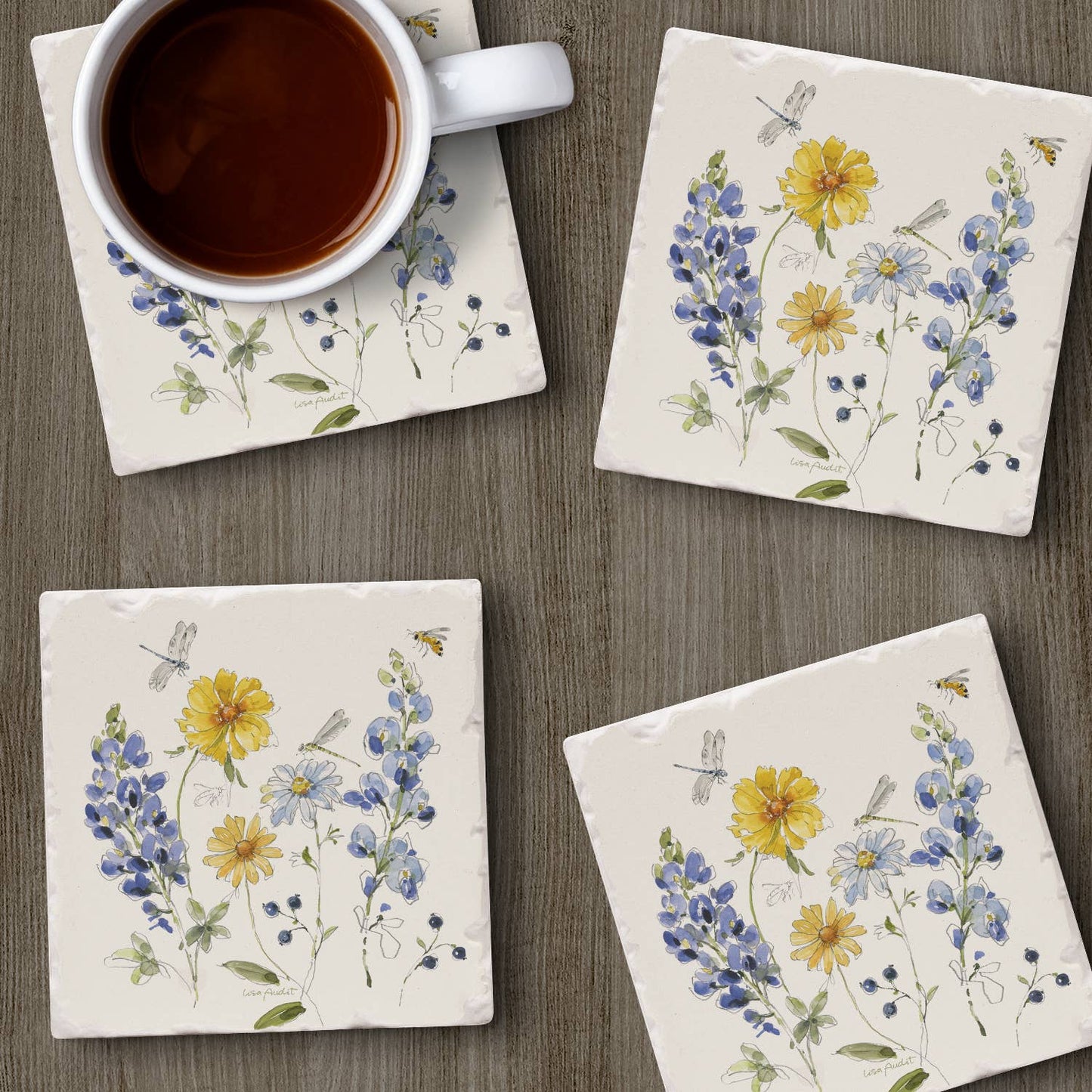 Lovely Blues Absorbent Tumbled Tile Coaster, Set of 4