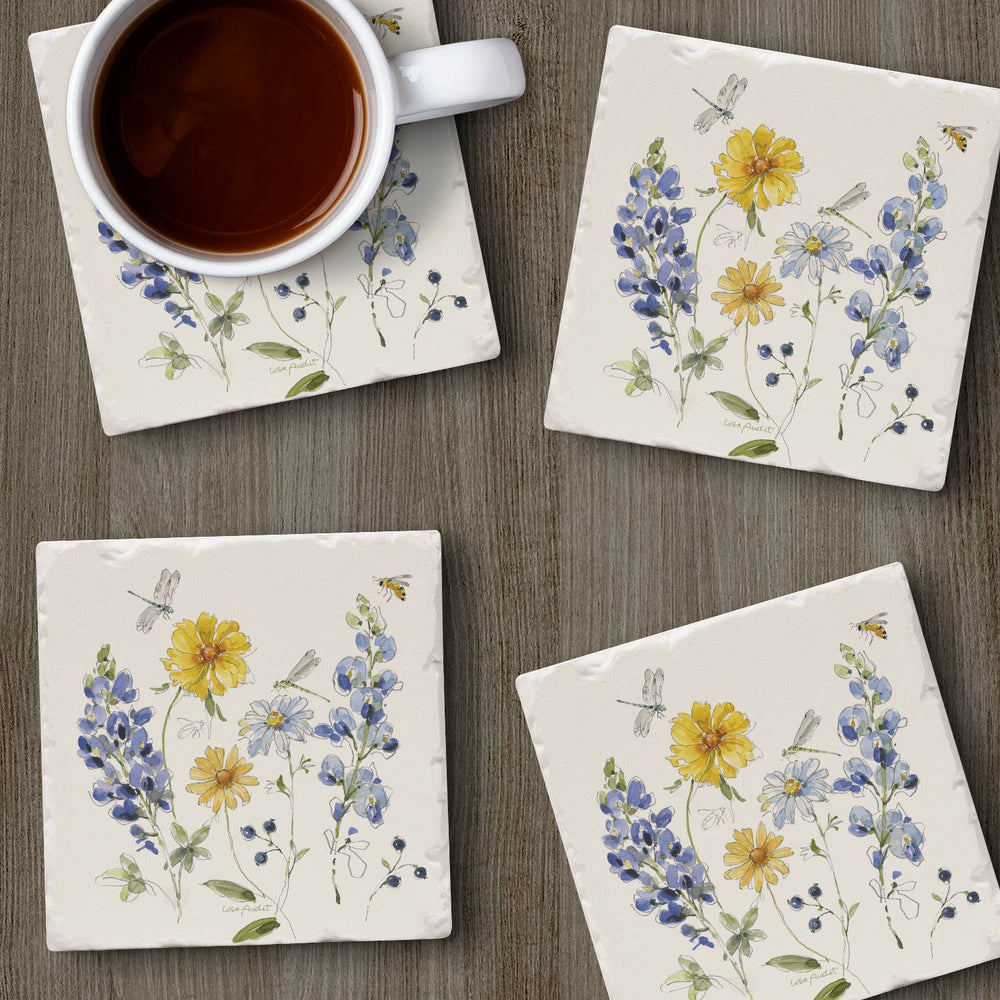 Lovely Blues Absorbent Tumbled Tile Coaster, Set of 4
