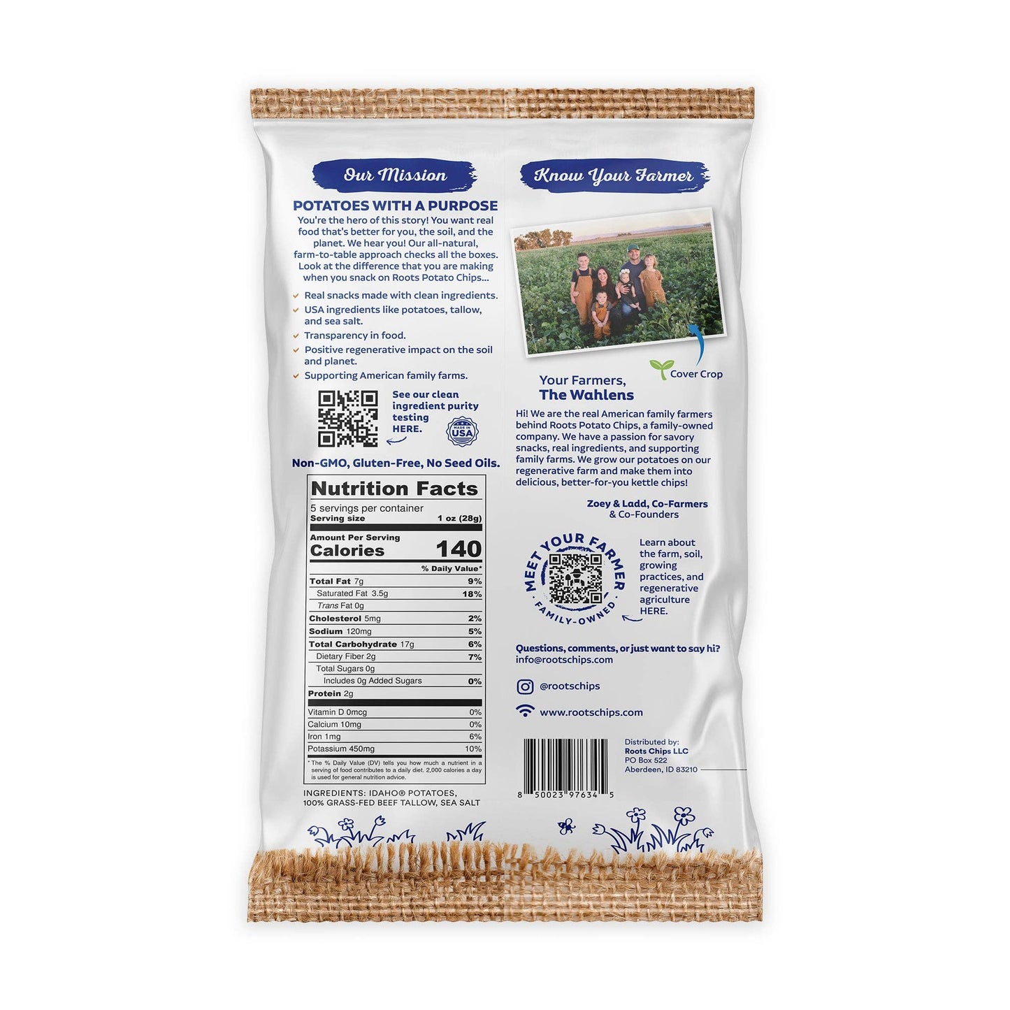 Roots Potato Chips Tallow Sea Salt Kettle Cooked Potato Chips, 5