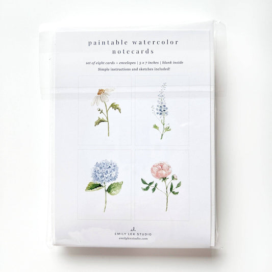 emily lex studio Garden Flowers Paintable Watercolor Notecard Set