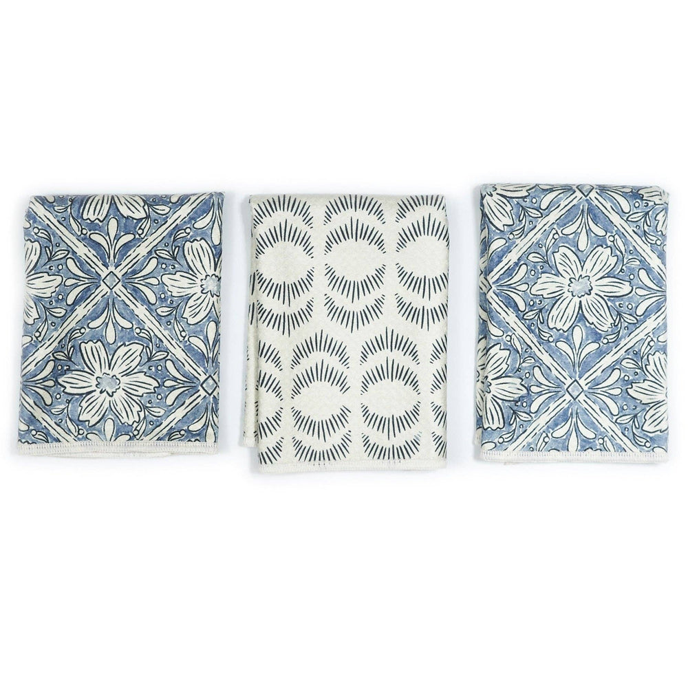 Once Again Home Mighty Mini Reversible Towel - Jen Owens Fabrique Majolica Blue, Set of 3