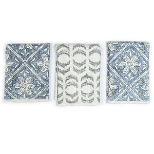 Once Again Home Mighty Mini Reversible Towel - Jen Owens Fabrique Majolica Blue, Set of 3