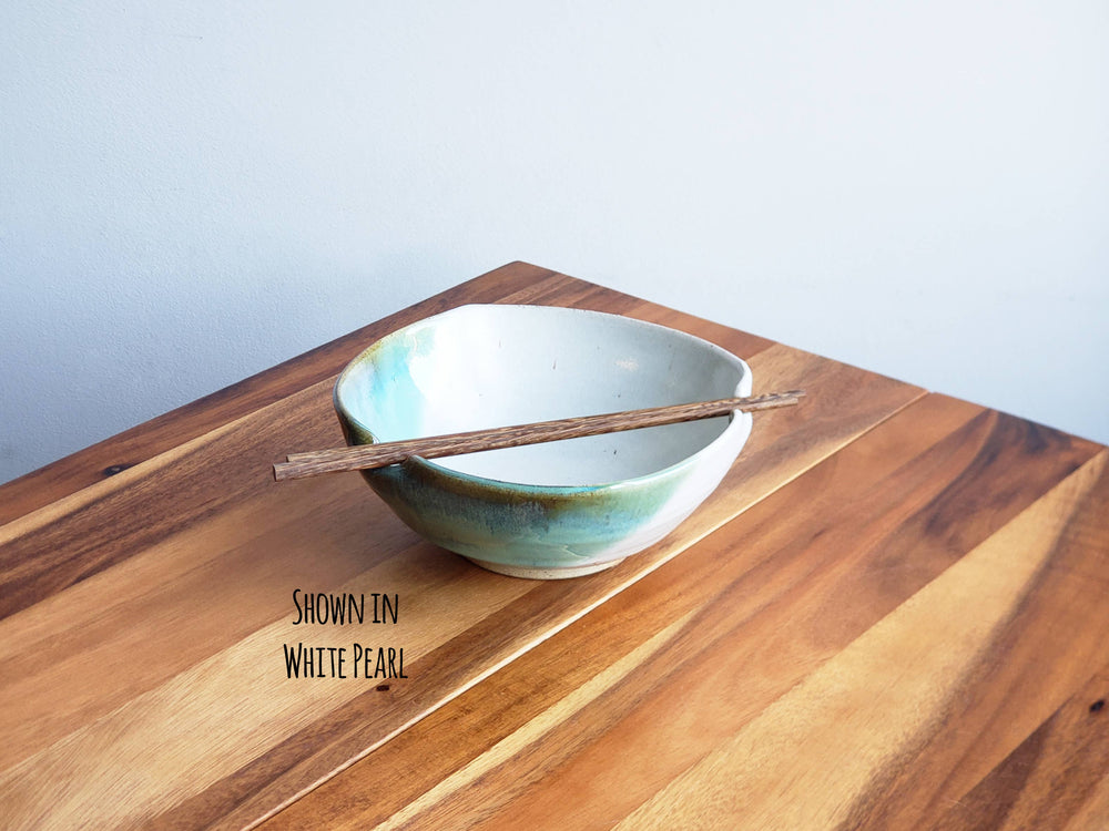 Ceramic Ramen & Chopstick Bowl, Squared Off Edge Style