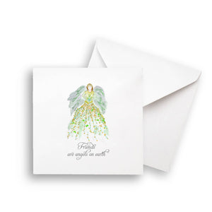 Green Floral Angel with Friends Quote Dishtowel