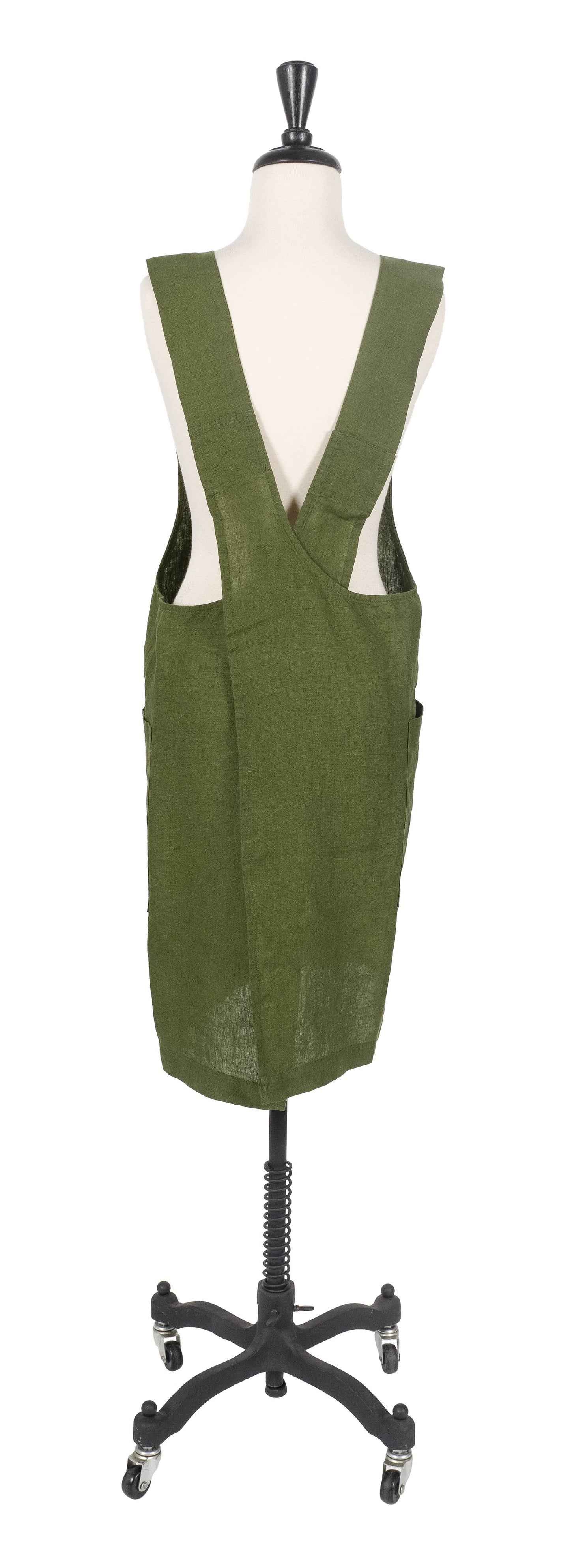 KAF Home Firenze Stone Washed Linen  Cross Back Smock Apron, Olive