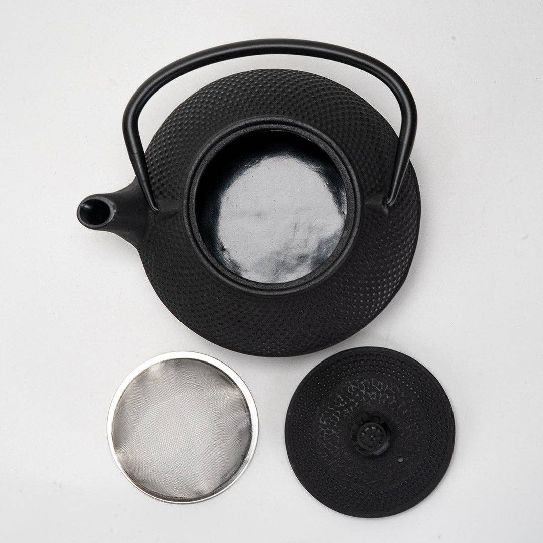 Hobnail Design Cast Iron Tea Pot, Black