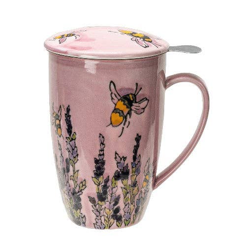 Spring Honeybee Design Tea Mug with Lid and Infuser, 15oz