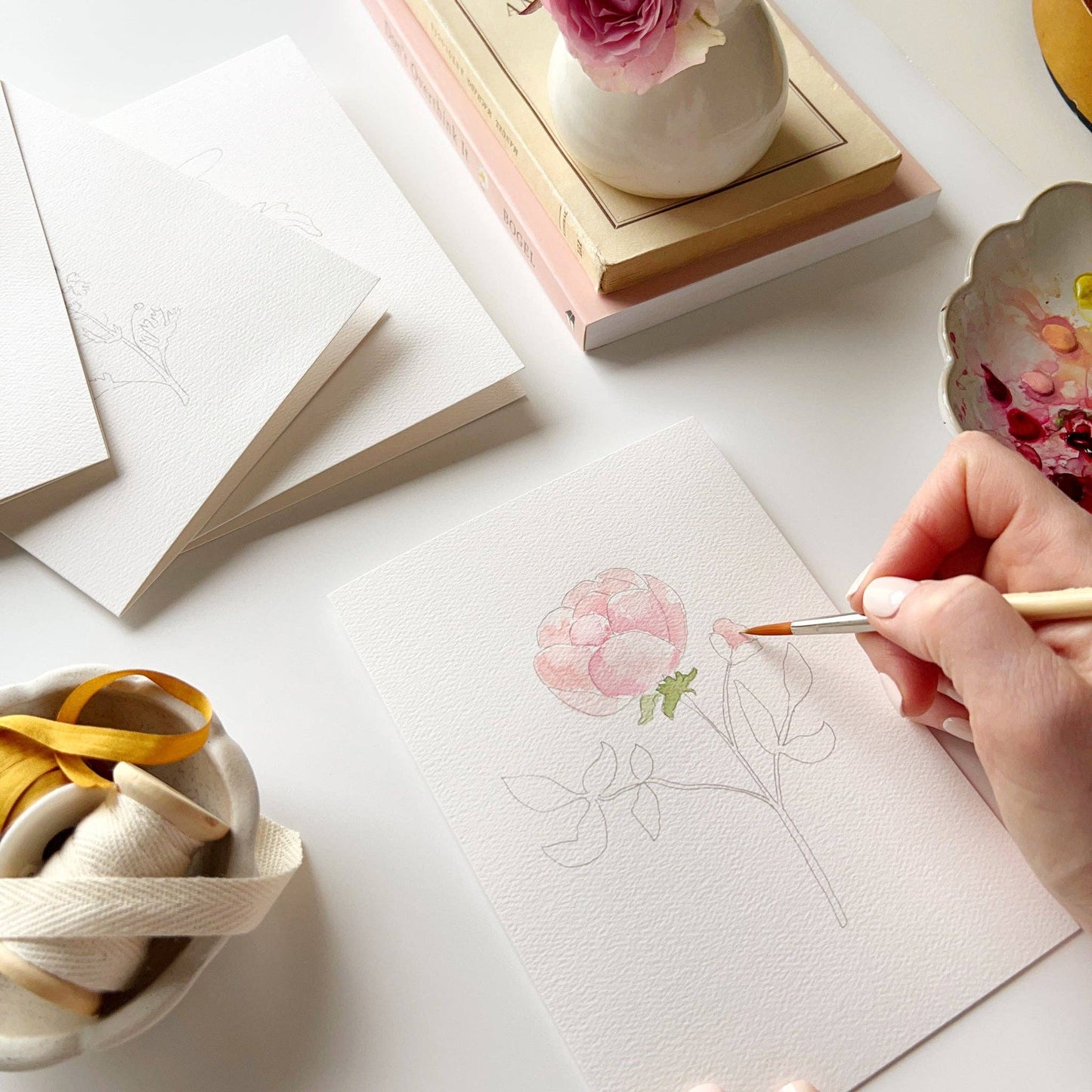 emily lex studio Garden Flowers Paintable Watercolor Notecard Set