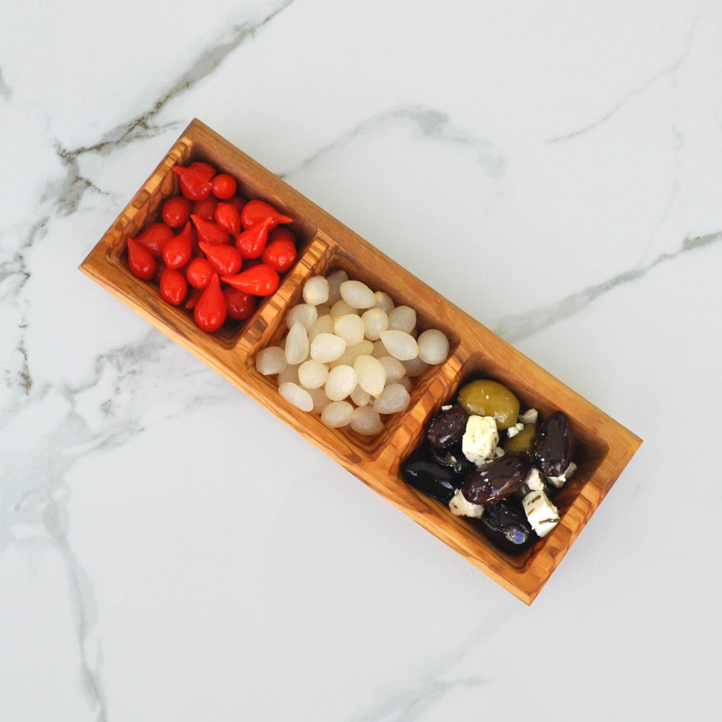 Naturally Med Inc. - Olive Wood Triple Dipping Bowl - Square - 9.5”