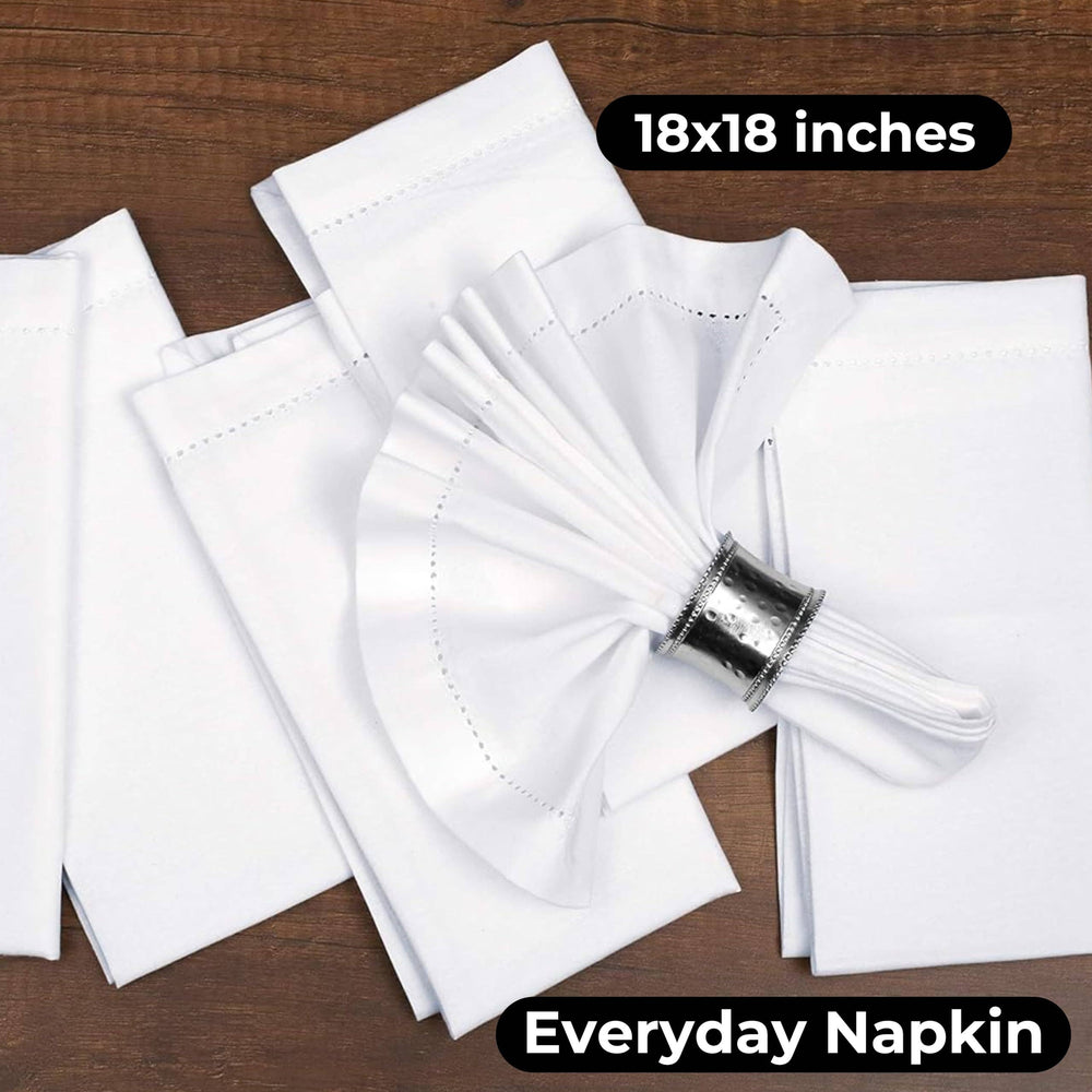 White Cotton Cloth Dinner Napkins, 18x18, Set of 12