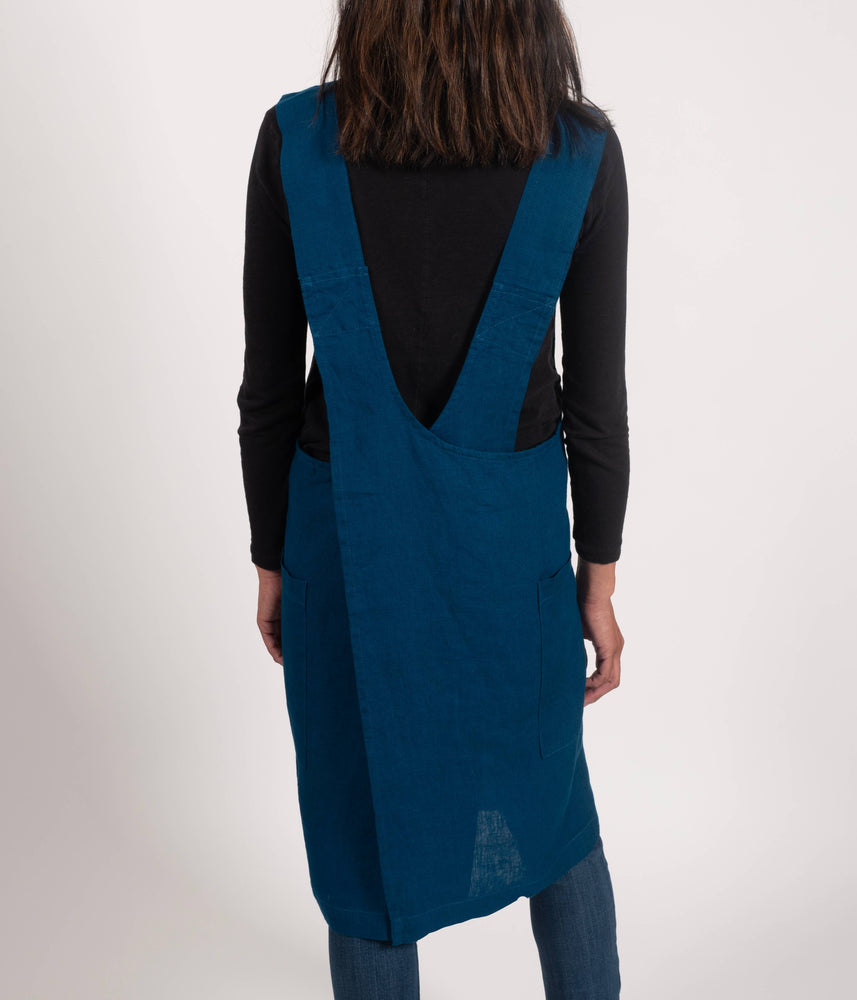 KAF Home Firenze Stone Washed Linen Cross Back Smock Apron, Navy