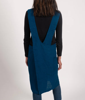 KAF Home Firenze Stone Washed Linen Cross Back Smock Apron, Navy