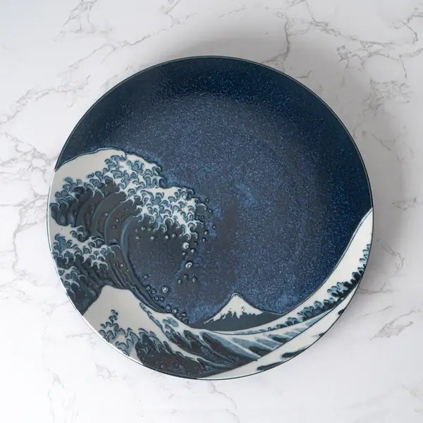Urban Tokyo Kanagawa Great Wave Porcelain Round Dinner Plate, 10”