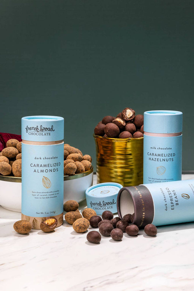 French Broad Chocolate - Dark Chocolate-Covered Caramelized Almonds - 5oz