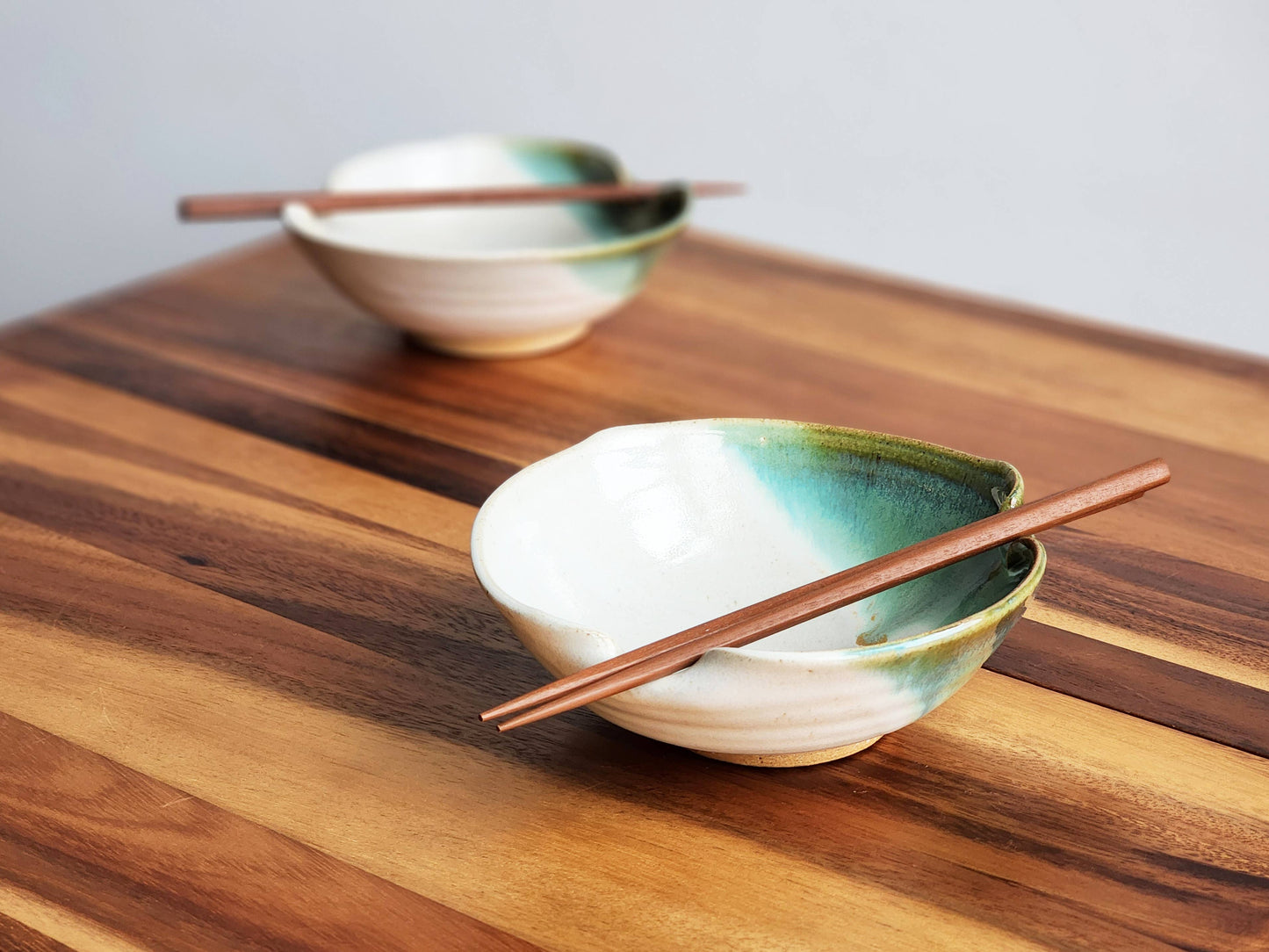 Ceramic Ramen & Chopstick Bowl, Squared Off Edge Style