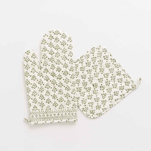 Pomegranate Phlox Green Oven Mitt Set