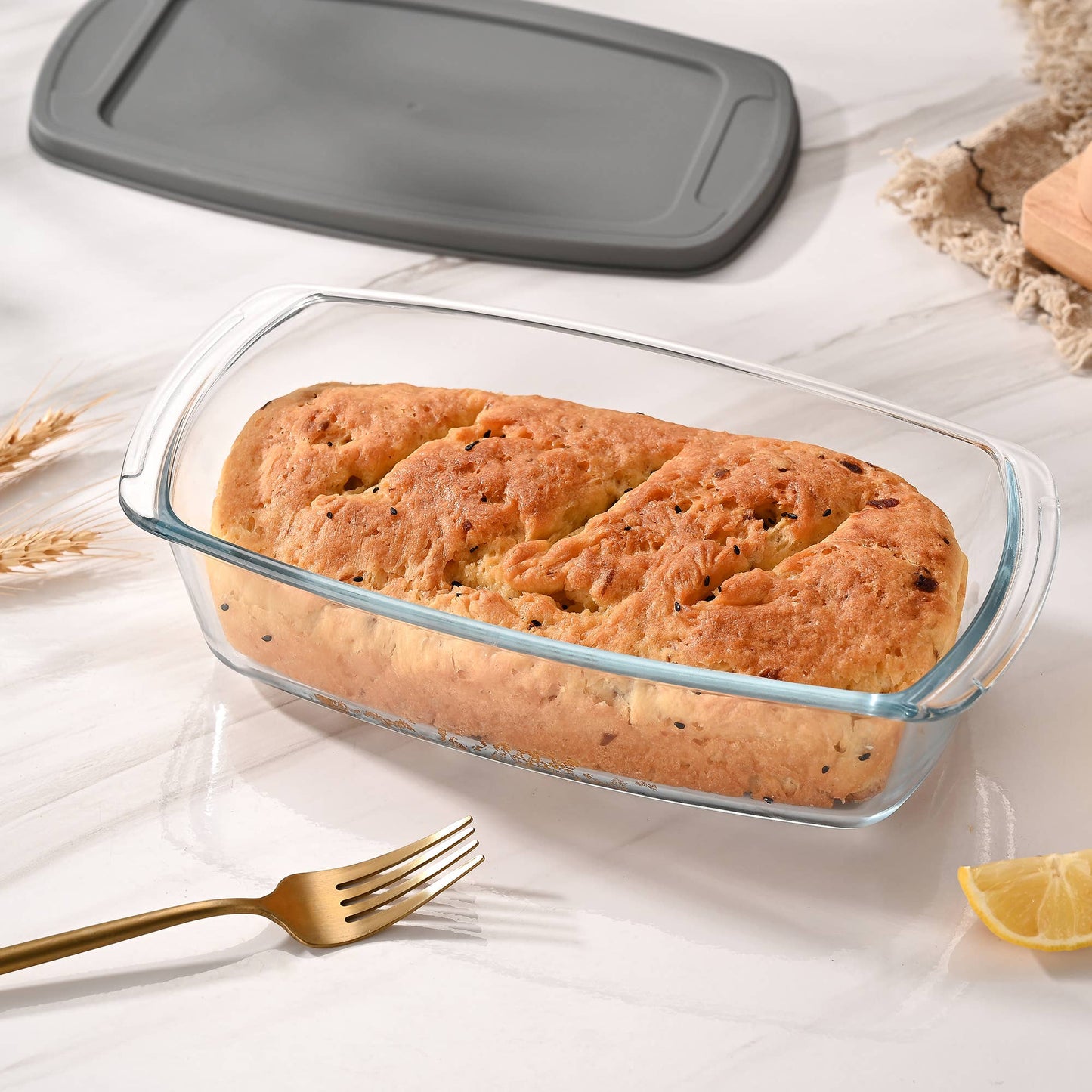 Fox Run Glass Loaf Pans with Lids, Set of 2