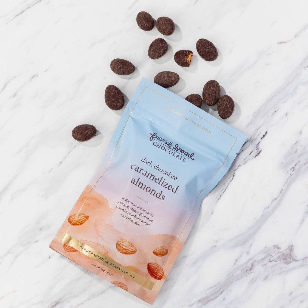 French Broad Chocolate Dark Chocolate Covered Caramelized Almonds, 6oz