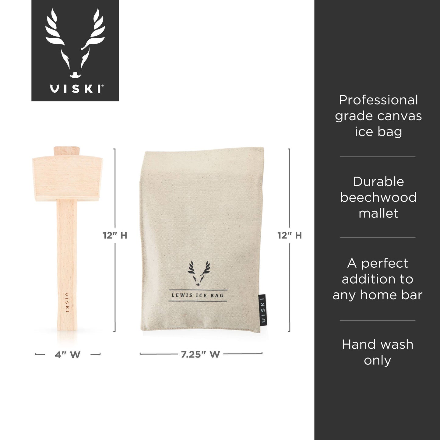 Professional Lewis Canvas Ice Bag and Beechwood Mallet