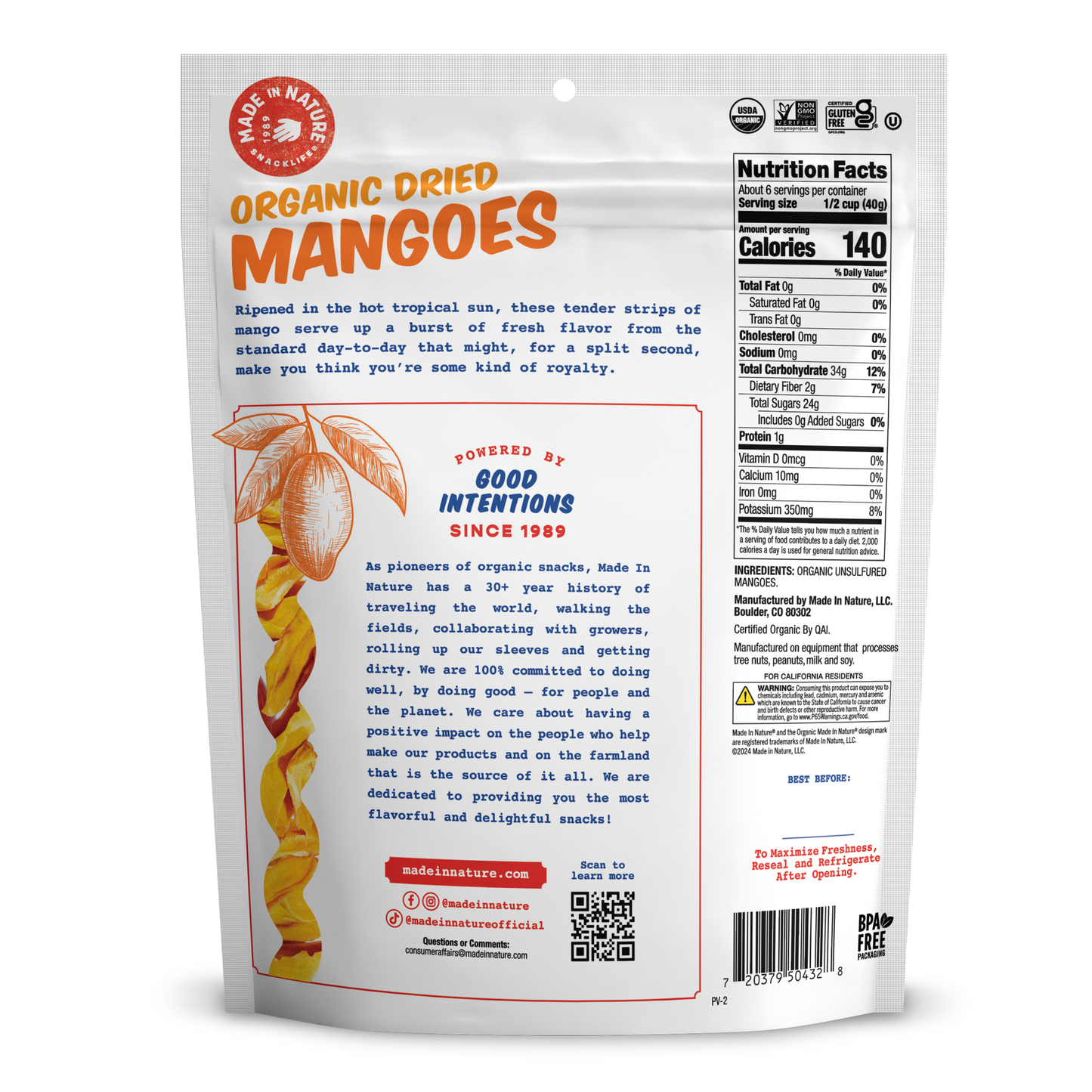 Made In Nature Dried Mangoes, 3oz