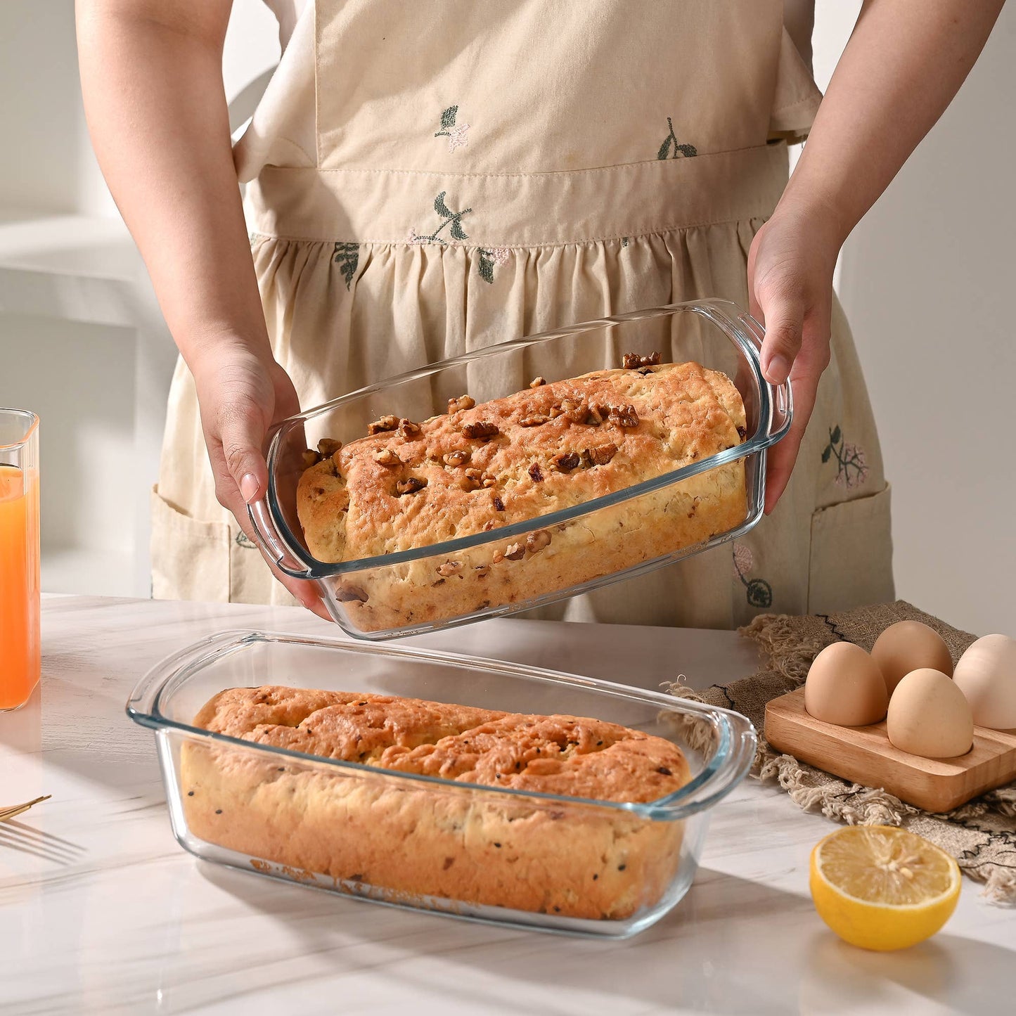 Fox Run Glass Loaf Pans with Lids, Set of 2