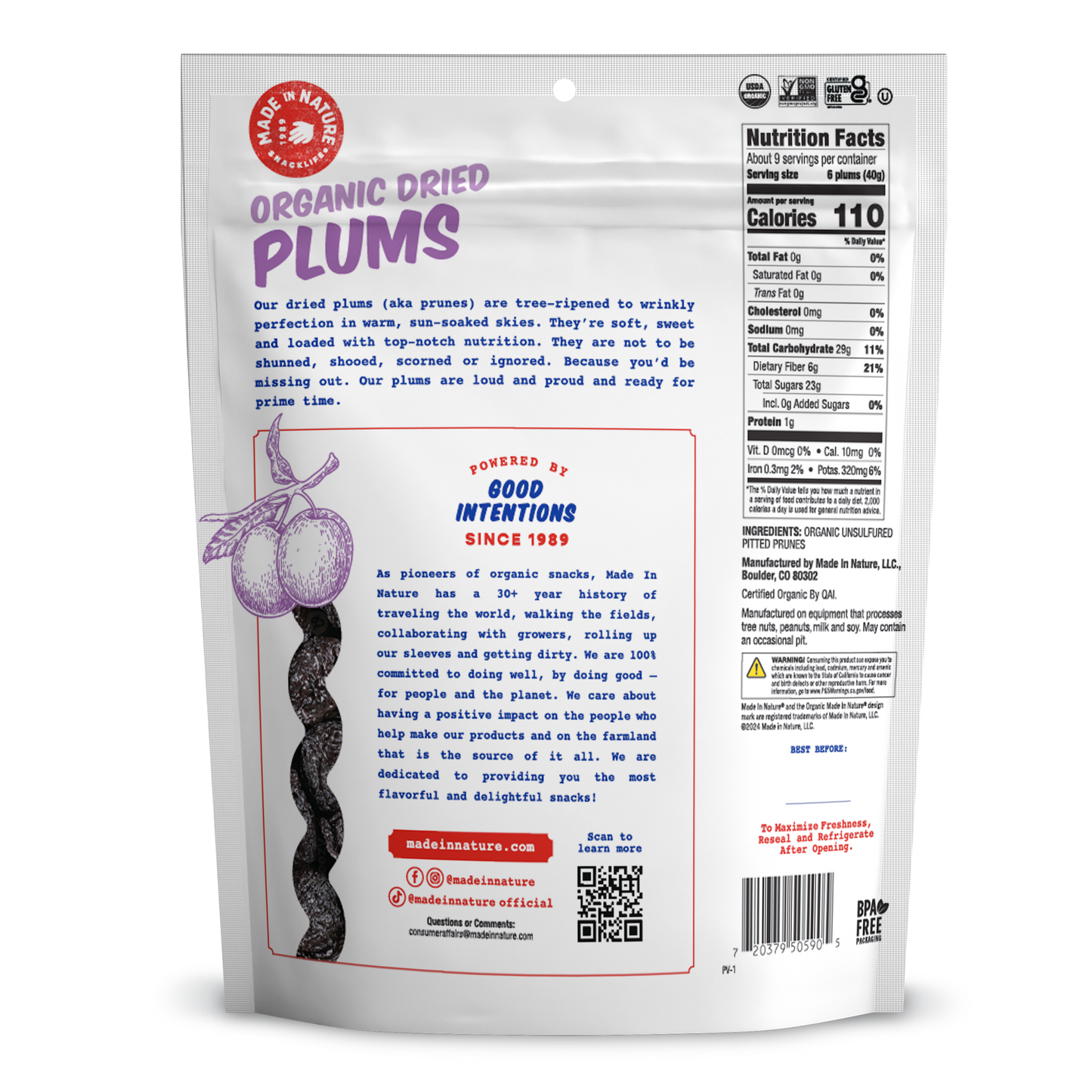 Made In Nature Dried Plums, 6oz