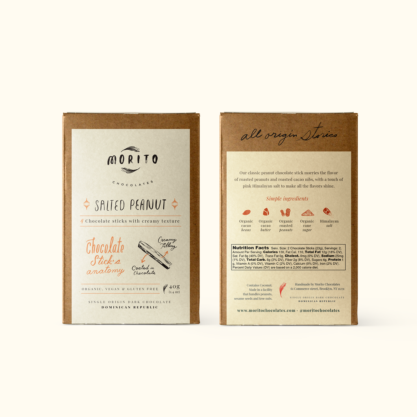 Morito Chocolates - SALTED PEANUT- 4-Pack of Vegan Chocolate Sticks