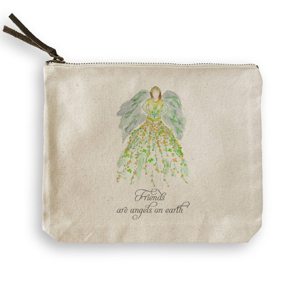 Green Floral Angel with Friends Quote Dishtowel