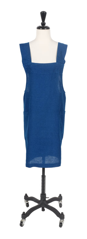 KAF Home Firenze Stone Washed Linen Cross Back Smock Apron, Navy