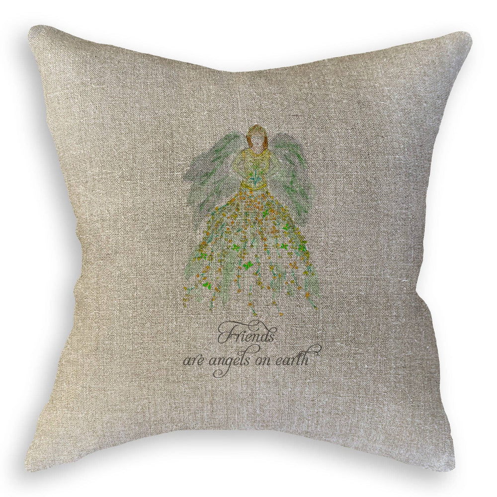 Green Floral Angel with Friends Quote Dishtowel