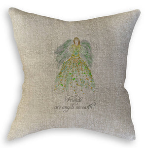 Green Floral Angel with Friends Quote Dishtowel